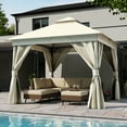 thumbnail image 2 of LAUSAINT HOME 10'x10' Outdoor Patio Gazebo, Heavy Duty Semi-Permanent Gazebo Tent with Double Roof, Mosquito Netting & Privacy Curtains, Metal Frame Backyard Canopy for Garden, Lawn, Party, White, 2 of 10