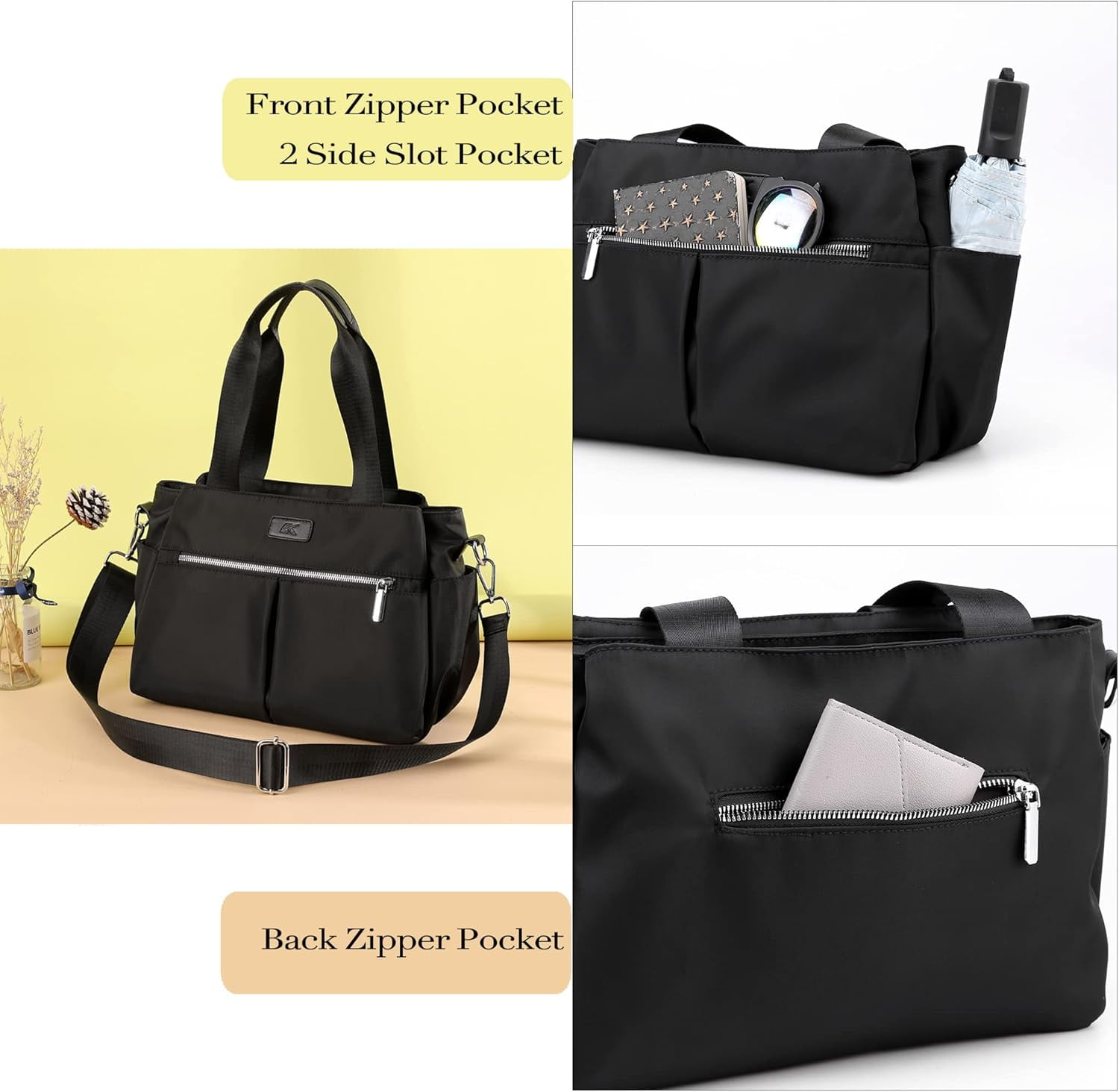 Hobo Handbags Light Nylon Crossbody Bag for Women, Multi Compartment Tote Purse Bags