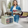 thumbnail image 3 of Sorbus Juego de Contenedores de Almacenamiento con Interior Dividido, Cesta Organizadora Plegable y Apilable con Ventana Transparente y Asas, para Ropa de Cama, Blanca y Prendas (2 Secciones, Beige), 3 of 7
