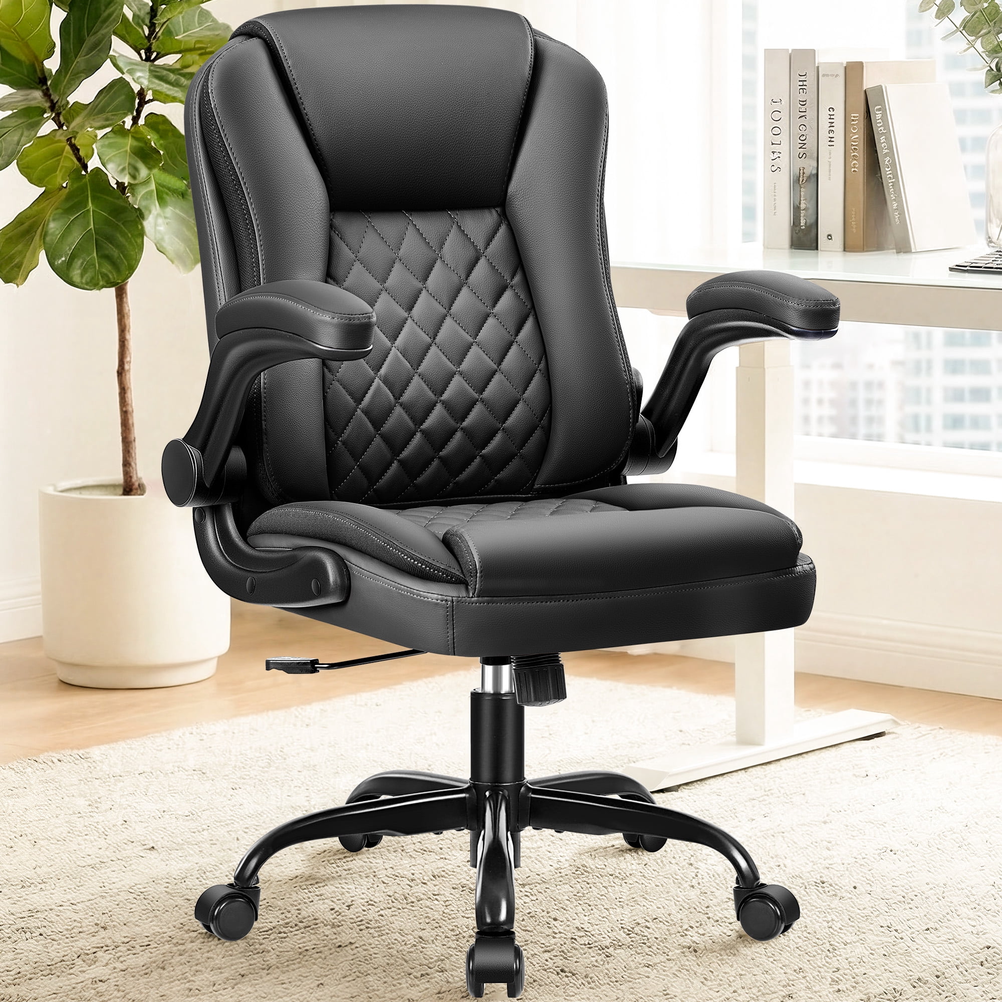 COOLHUT Office Executive Chair High Back Adjustable Managerial Home Desk Chair, Office Computer Chair with Lumber Support, Swivel PU Leather Chair for Home Office, Black