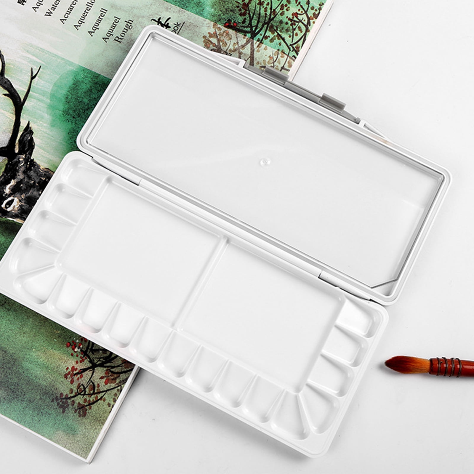 Folding Paint Tray Watercolor Palette with Two Additional Spacious Mixing Areas for Watercolor Gouache and Oil Painting