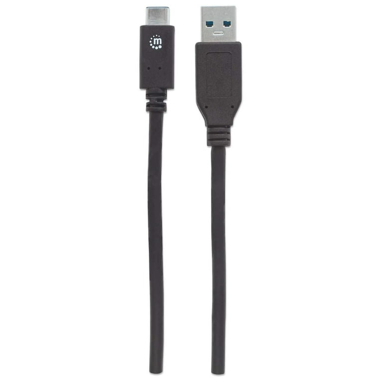 Manhattan SuperSpeed+ USB-C Data + Charging Cable, USB 3.2 Gen 2, Type-A  Male to Type-C Male, 10 Gbps, 50 cm (20 in.), USB-IF Certified, Black 