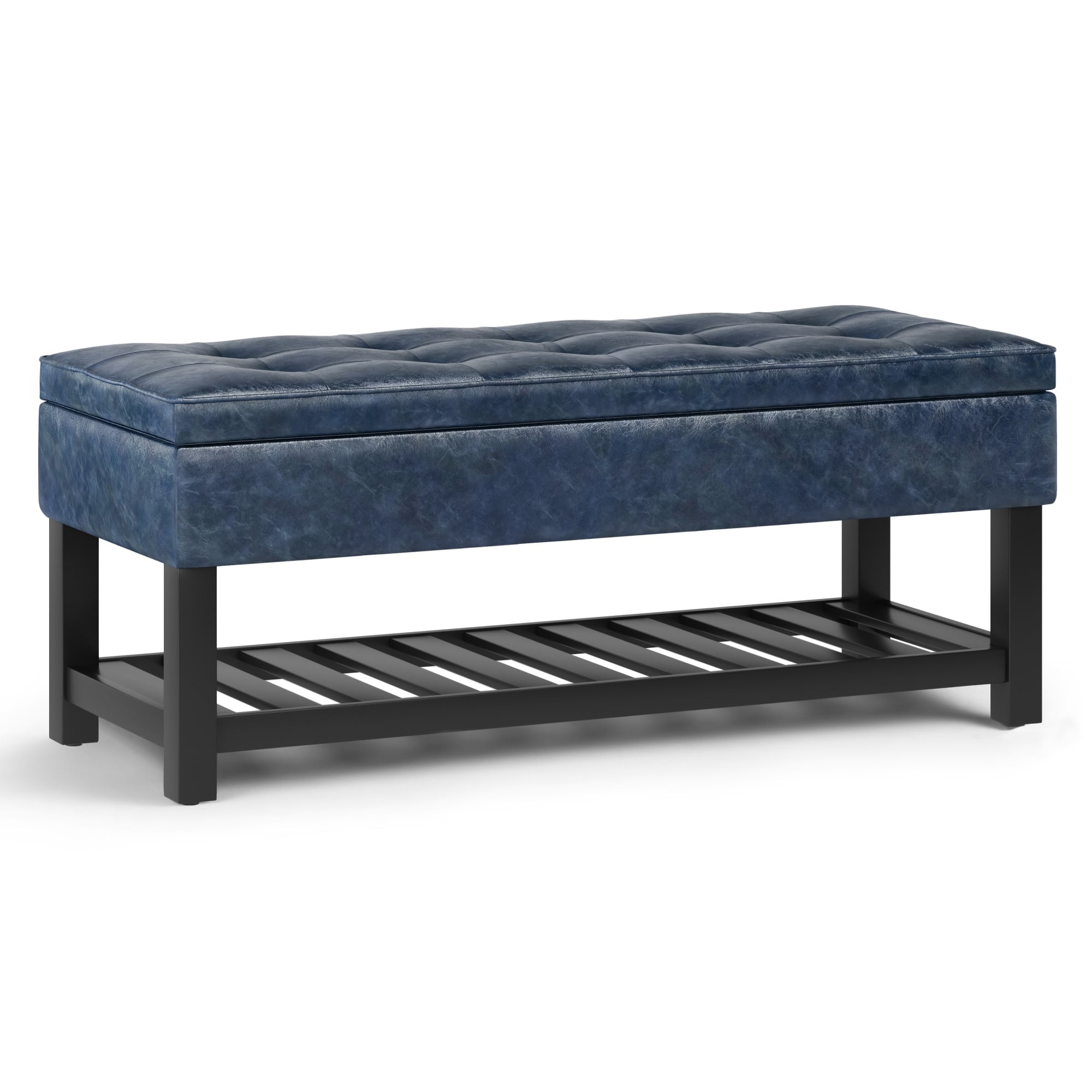 Cosmopolitan Storage Ottoman Bench With, Blue Leather Bench