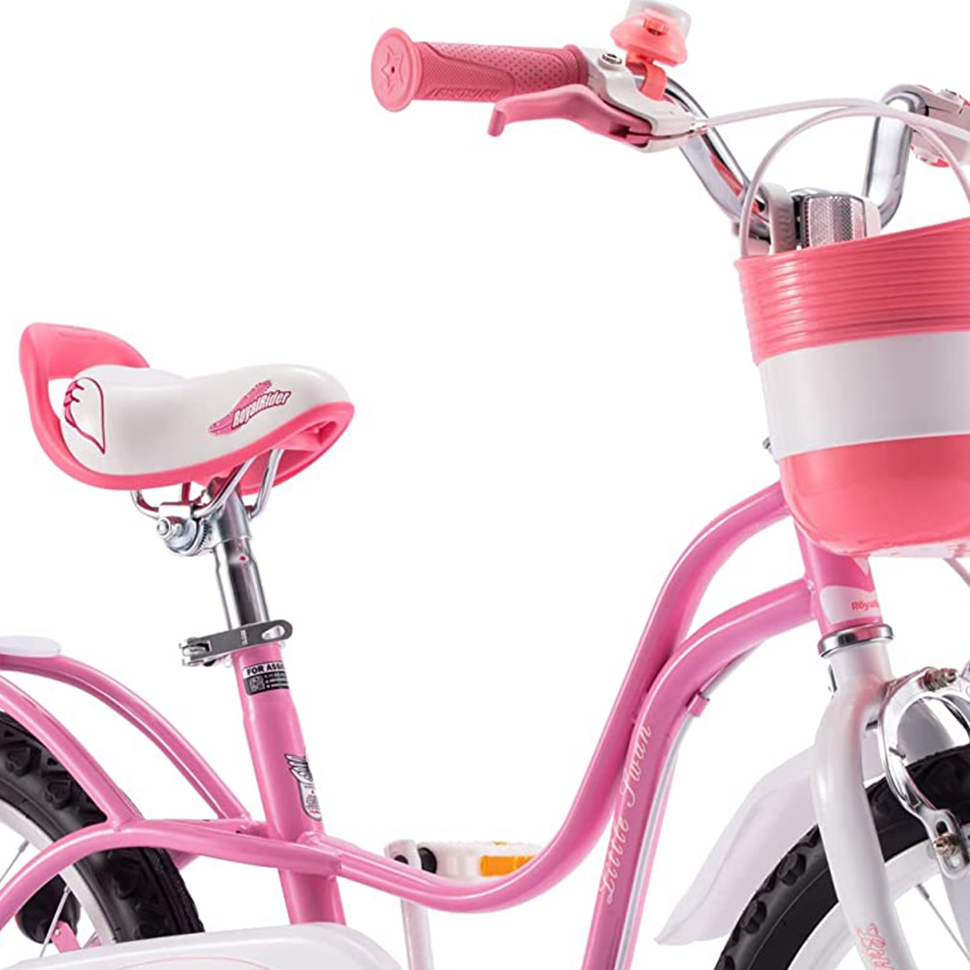 Royalbaby Little Swan Girls and Kid's 18 In Two Hands brakes Children's Beginner Bicycles with Basket Pink and white