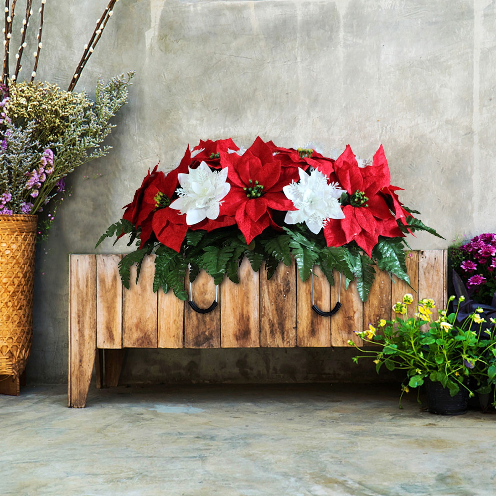 IMossad Sympathy Silks Artificial Cemetery Flowers - Mothers Day Flowers - 30" Red Roses Saddle for Headstone Decoration