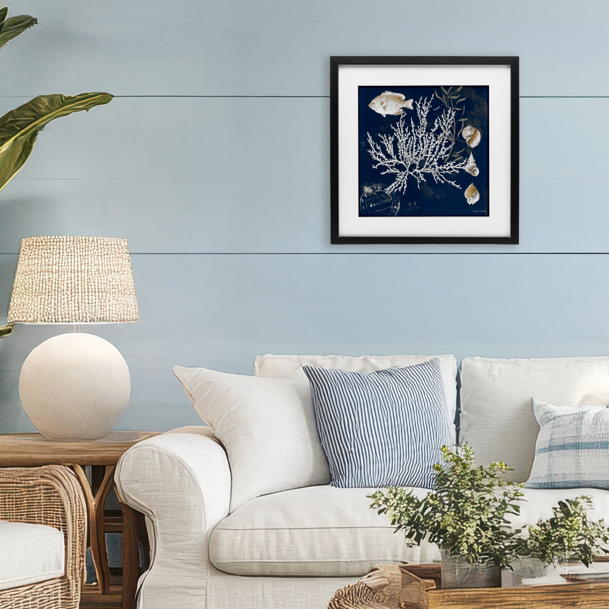 Stupell Industries Coral Medley on Blue Black Framed Print Under Glass, design by Lanie Loreth