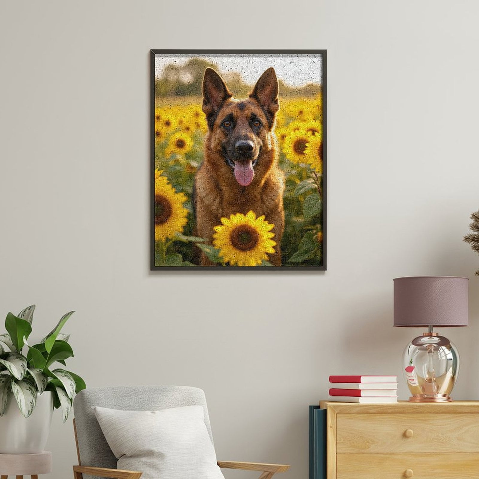 Paint By Numbers Kit for Adults Beginner - DIY German Shepherd Sunflower Field Canvas Painting Kits for Adults, Frameless Paint By Number for Adults for Home Wall Decor 16x20 Inch