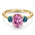 thumbnail image 3 of Gem Stone King 18K Yellow Gold Plated Silver Pink Moissanite and London Blue Topaz Engagement Ring for Women | 2.66 Cttw | Oval 9X7MM | Gemstone Birthstone | Size 7, 3 of 6