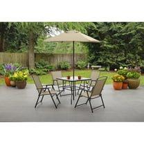 Mainstays Albany Lane 6-Piece Steel Outdoor Patio Dining Set with Umbrella, Tan