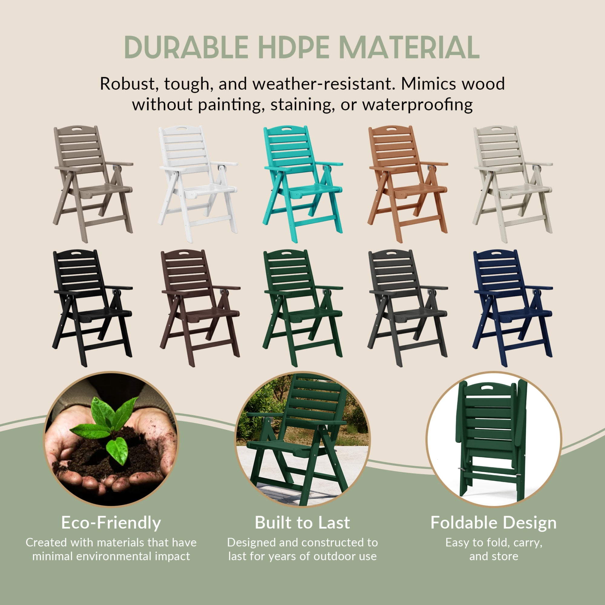 WestinTrends Malibu HDPE Adjustable Highback Folding Patio Dining Chair, Dark Green