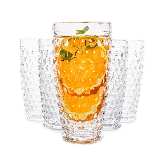 6 Tall Drinking Juice Glasses 8 fl oz each Highball with Peony Floral Art 