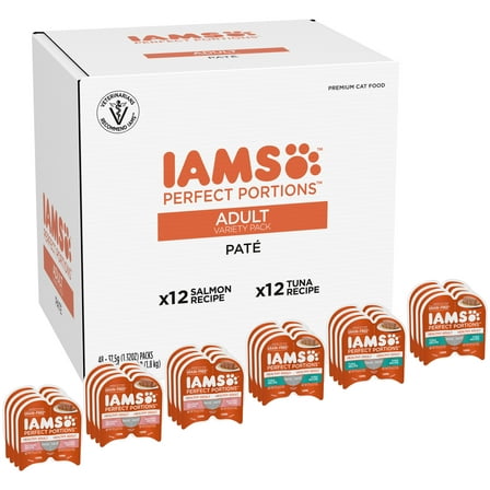 Iams Perfect Portions Healthy Adult Pate, Variety Recipe Wet Cat Food, 2.6 Oz Twin-Pack Trays 24 Ct