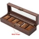 thumbnail image 3 of Caja para relojes con 6 ranuras y tapa de cristal auténtico, estuche de almacenamiento con exhibición de relojes de PU con veta de madera, como regalo para enamorados., 3 of 5