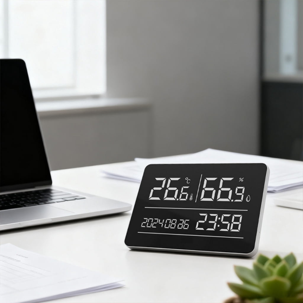 CEORPER Home Quiet Wall Mounted Electronic Clock Temperature Humidness Digital Calendar