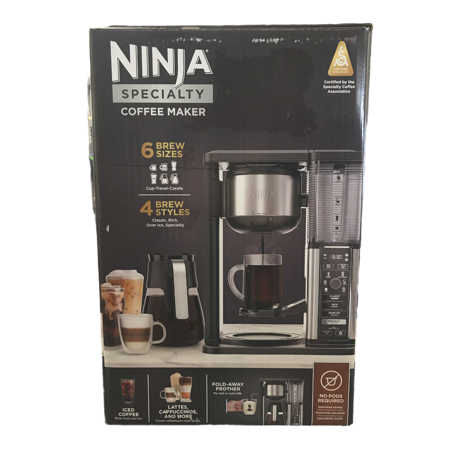 Ninja CM401 Specialty Fold-Away Frother Coffee Maker, Single Serve to 10 Cup (50 oz.), Glass Carafe - image 2 of 2