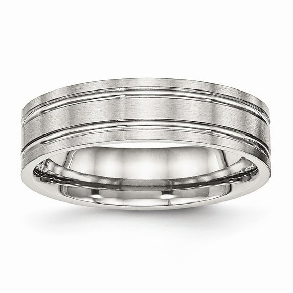 Solid Stainless Steel Men's Matte Brushed Finish and Ridged 6.00mm Wedding Band Ring Size 9.5