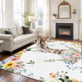 thumbnail image 3 of Area Rug for Living Room, Easter Bunny Non-Slip Indoor Large Carpet for Bedroom/Dining Room, Spring Watercolor Country Flower Leaf Plant Washable Low-Profile Rectangle Floor Runner Rugs - 5 x 8 Ft, 3 of 7