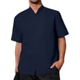 thumbnail image 3 of MIXUE Mens Casual Button Down Shirts Solid Color Stank Short Sleeve Casual Shirt Tops Holiday Wear,Blue,L, 3 of 3