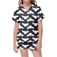 thumbnail image 4 of FYDUU Girls Pajama Set 2 Piece Halloween Pajama Set Cute Pumpkin Bat Print Short Sleeve Shorts Striped Sleepwear Kids Loungewear Outfit Nightwear 10-11 Years, 4 of 4