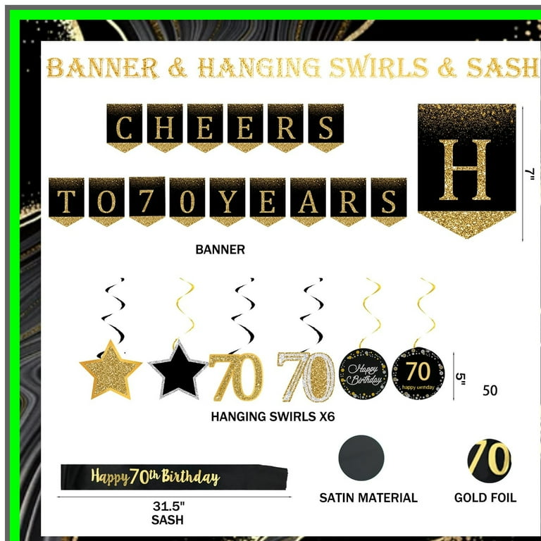 Golden Age Party Pack: Black Gold 70th Birthday Decorations Set for Women Men - Backdrop, Curtain, Balloons, Banner, Cake Topper, Sash & More! - Walmart.com golden-age-party-pack-black-gold-70th-birthday-decorations-set-for-women-men-backdrop-curtain-balloons-banner-cake-topper-sash-more-walmart-com