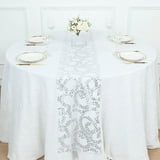 Efavormart 12"x108" Silver Leaf Vine Embroidered Sequin Mesh Like Table ...