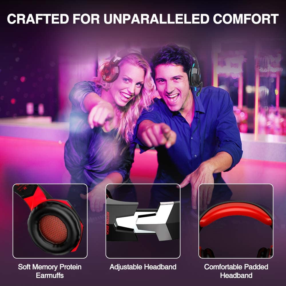 SPBPQY G2000 Gaming Headsets, Surround Stereo Gaming Headphones with Noise Cancelling Mic, LED Lights for P5/ P4/PC- Red