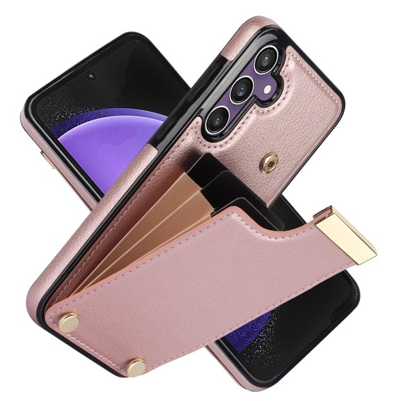 Allytech Wallet Case Cover for Samsung Galaxy S23 FE 6.5", RFID Blocking Mulitple Cards Holder Large Space Shockproof Anti-Scratch Vintage PU Leather Back Cover Case for Galaxy S23 FE, Rosegold