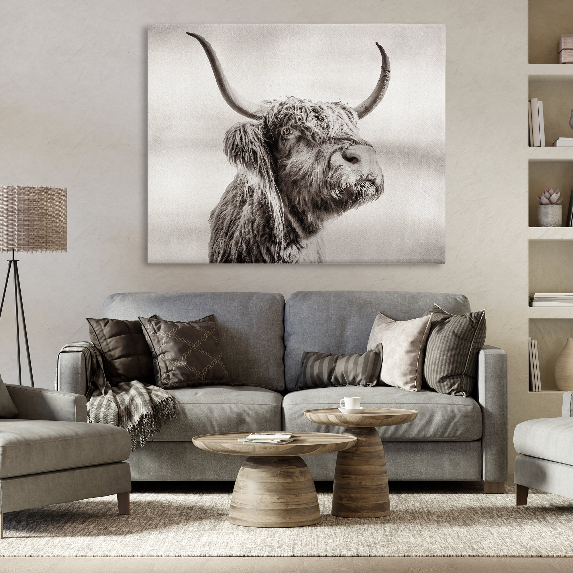 Stupell Industries Horned Highland Cow Gazing Canvas Wall Art, design by Julia Frost