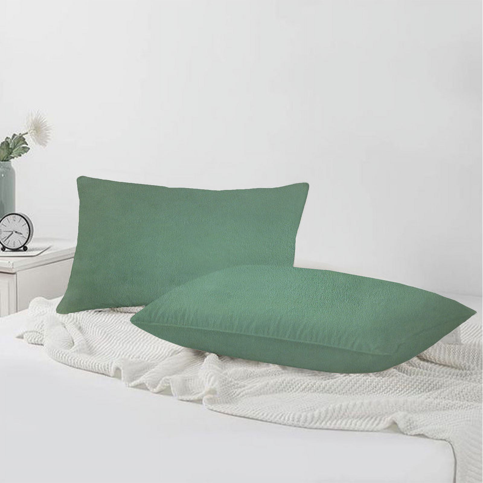 A1HC 12x20 Inch Rectangular Decorative Velvet Throw Pillow Covers, Set of 2, Como Green – Soft, Luxurious Cushion Covers for Sofa, Bed & Home Decor