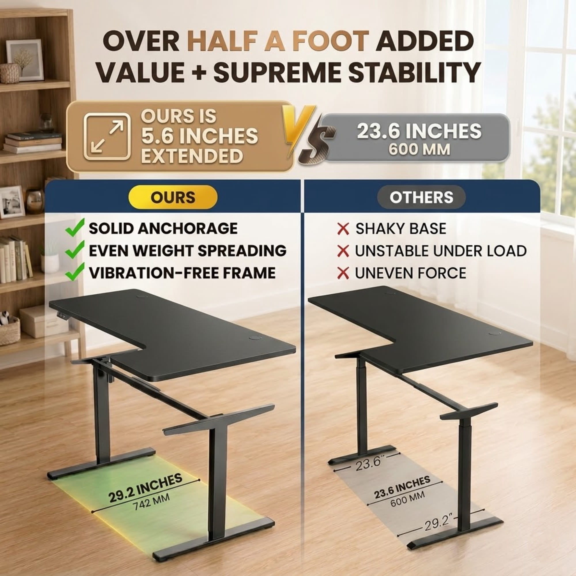 L-Shaped Electric Standing Desk, Adjustable Height Corner Desk with Memory Controller, Heavy-Duty Steel Frame, Quiet Motor, 200 lb Capacity