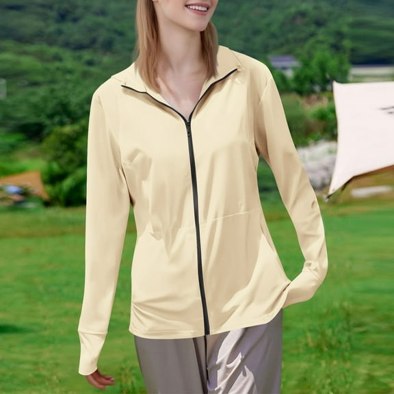 qelini Sun Shirts for Women Long Sleeve UV Protection Zipper Shirt Lightweight Womens Rash Guard Shirts Breathable Sunscreen Hoodie Thumb Hole Workout Shirts Outdoor Hiking