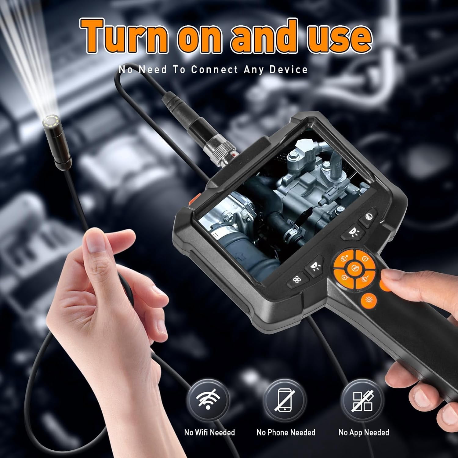 Endoscope Camera with Light, 4.3' IPS Screen Industrial Borescope Camera, 1080P HD Inspection Camera with 8 LED Lights, IP67 Waterproof Endoscope, 16.4FT Semi-Rigid Bore Scope Gadgets for Men