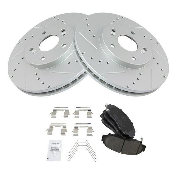 TRQ Front Performance Brake Pad & Rotor Kit Brake Pads Brake Rotors Set Ceramic Premium G-Coated Fits Select 2011-2014 Acura TSX 2011-2012 Honda Accord