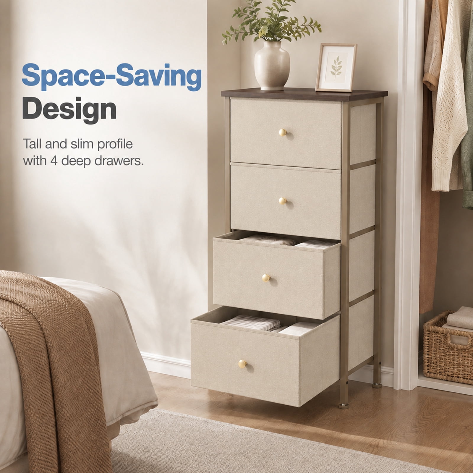 Alvantor Dresser Nightstand for Bedroom, 4-Drawer Fabric Dresser Storage Tower, Space-saving tower, Bedroom or closet use, Chest of drawers for small spaces