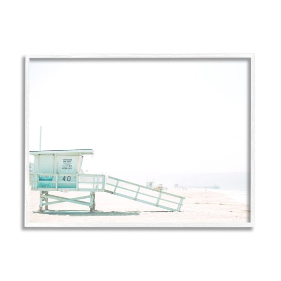Stupell Industries Summer Sun Beach Coast Blue Lifeguard Shack Photography, 14 x 11, Design by Leah Straatsma