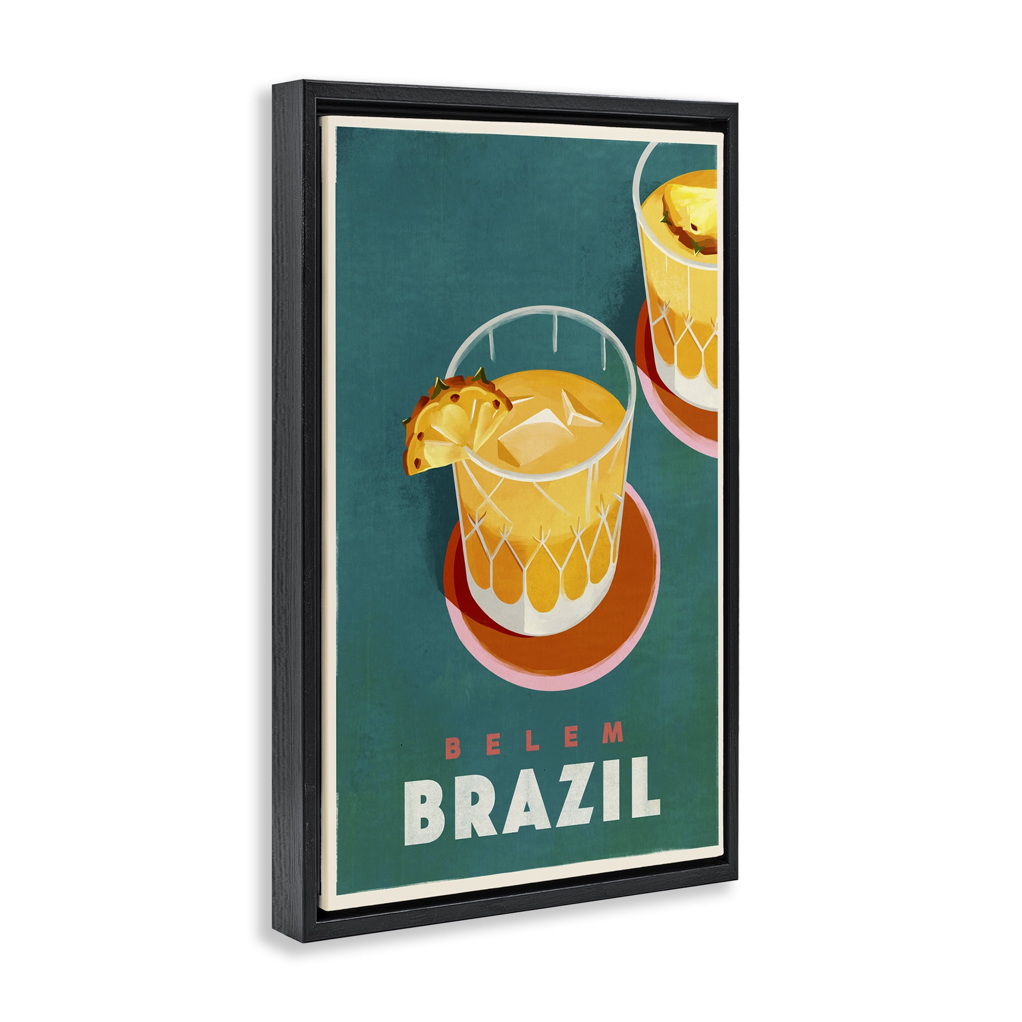 Stupell Industries Belem Brazil Cocktail Food & Beverage Painting Black Floater Framed Canvas Art Print Wall Art, 21 x 31