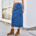 thumbnail image 5 of Hot days, bold styles SMihono Womens Cargo Skirt High Waist Side Drawstring Casual Denim Midi Jean Skirt with Pockets Stretchy Long Skirts Blue 8, 5 of 6