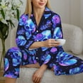 thumbnail image 5 of Xecao cool crystal Skull flower Print Women Pajamas Set Soft Sleepwear Pjs long Sleeve Button Down Nightwear with Long Pants, 5 of 6