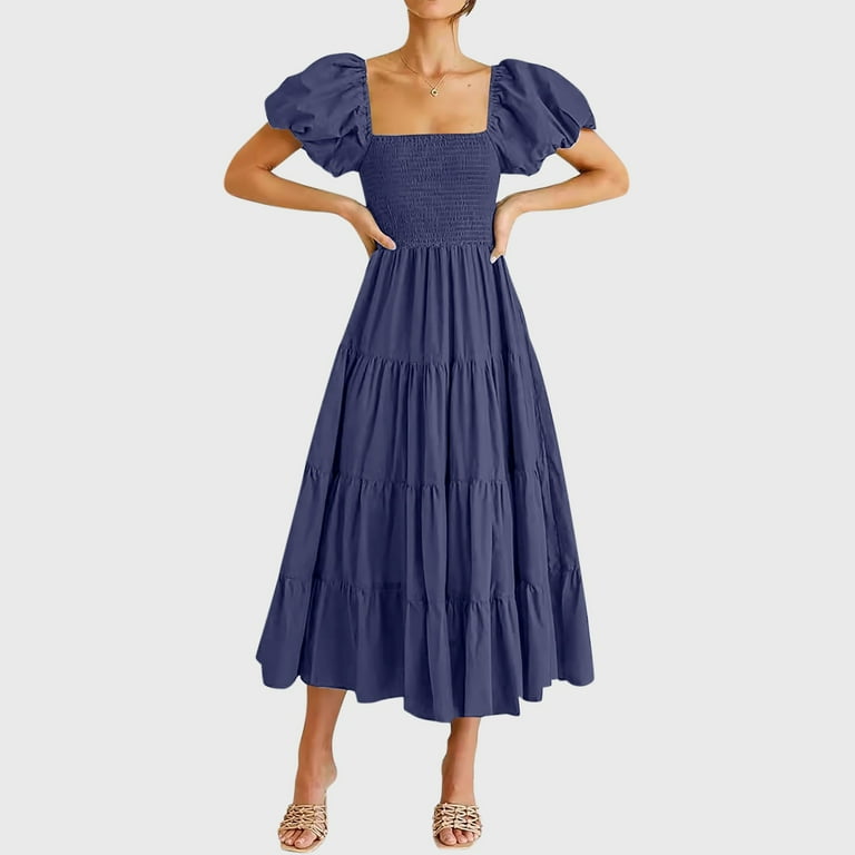 Navy Pleated Empire Puff Sleeve Dress Navy Pleated Empire Puff Sleeve Dress