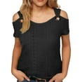thumbnail image 2 of Black Tshirts for Women Summer Tops for Women 2025 Eyelet Cold Shoulder Short Sleeve T Shirts Solid Casual Ring Hollow Top Basic Shirts Tees Womens Short Sleeve Tops, 2 of 6
