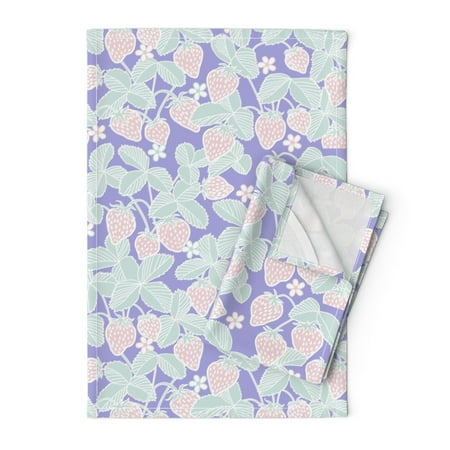 

Printed Tea Towel Linen Cotton Canvas - Pastel Strawberries Spring Lilac Mint Pink Fruit Print Decorative Kitchen Towel by Spoonflower