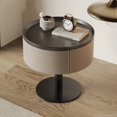 thumbnail image 4 of Mesita de noche redonda moderna: mesita de noche de cuero con montura de madera maciza, almacenamiento de lujo minimalista para dormitorio pequeño, 4 of 4