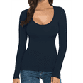 thumbnail image 2 of T-shirt Tunique Ajusté à Manches Longues à Encolure Dégagée pour Femmes, Bleu Foncé, L, 2 of 10