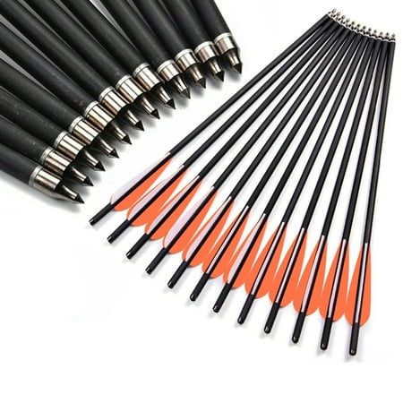 SHCKE 20 Carbon Crossbow Bolts Hunting Practice Carbon Crossbow Arrows with Removable Tips and 4 Vanes (12 Pack)