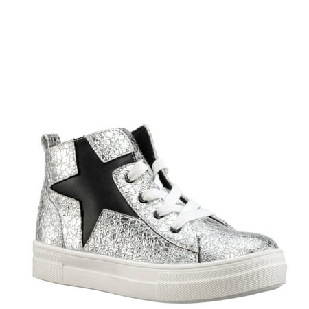 

KIDPIK Girls Sneaker Crackle Star Hightop Size: 7 Toddler - 6 Youth