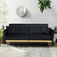 thumbnail image 3 of ACMEASE 70” Velvet Futon Sofa Bed with Adjustable Armrests and 2 Pillows, Convertible Futon Couch, Black, 3 of 7