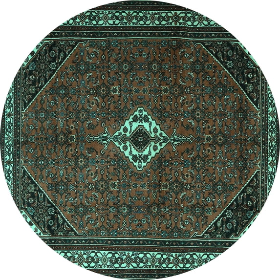 Ahgly Company Machine Washable Indoor Round Persian Turquoise Blue Traditional Area Rugs, 8' Round
