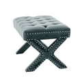 thumbnail image 4 of Kari Slate Blue Velvet Ottoman - Button Tufted, Silver Nailhead Trim, X-Legs, 4 of 7