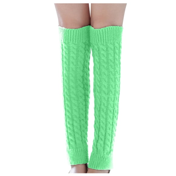 MIASHUI Women's Winter Warm Knitted Leg Warmers Pattern Boot Stacked Socks for Cold Weather Green