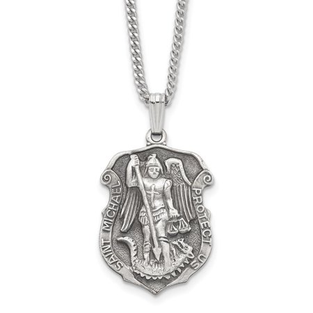 Auriga Fine Jewelry Antiqued Rhodium-plated St. Michael Medal Necklace for Women 24"